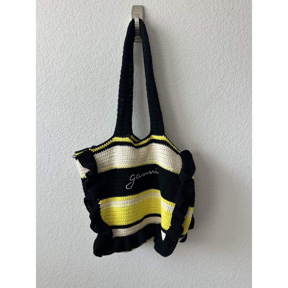GANNI Ruffled Striped Knit Tote - Picture 2 of 6